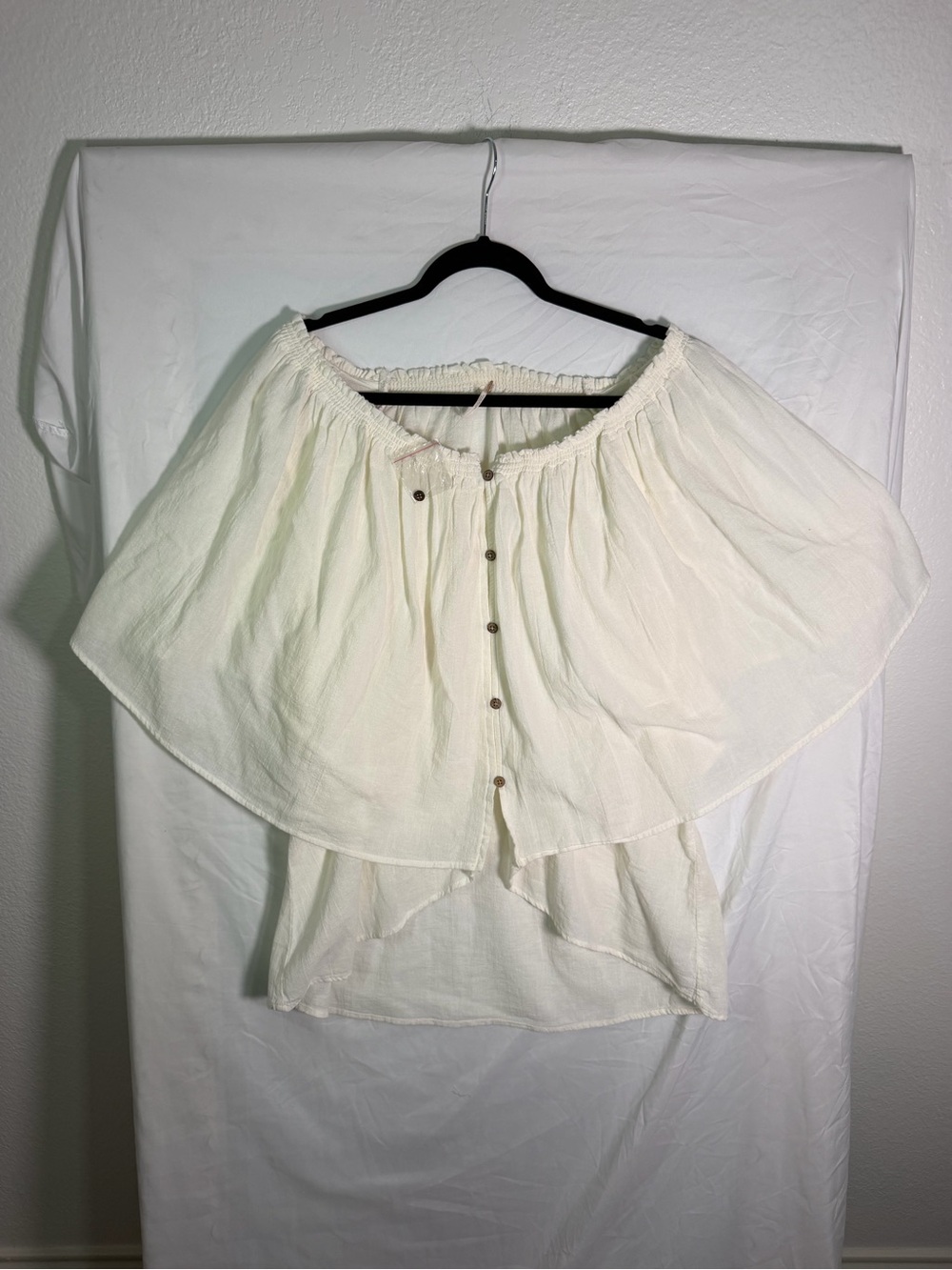 Free People Cream Off-the-Shoulder Ruffled Button Blouse